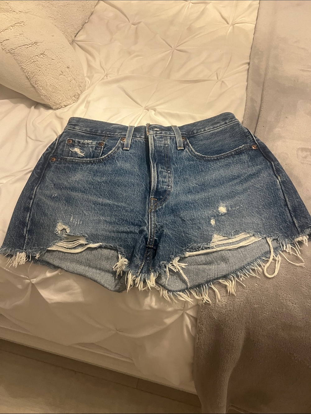Levi's Distressed Blue Denim Cutoff Shorts